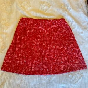 Red and white print urban outfitters skirt